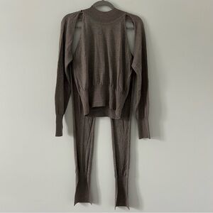 Rejina Pyo Extra Fine Merino Wool Jumper Mock Turtleneck Tie Taupe Sweater L